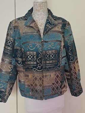 Dressbarn Woman  Jacket Tapestry Colorful Abstract  in Teal and Brown